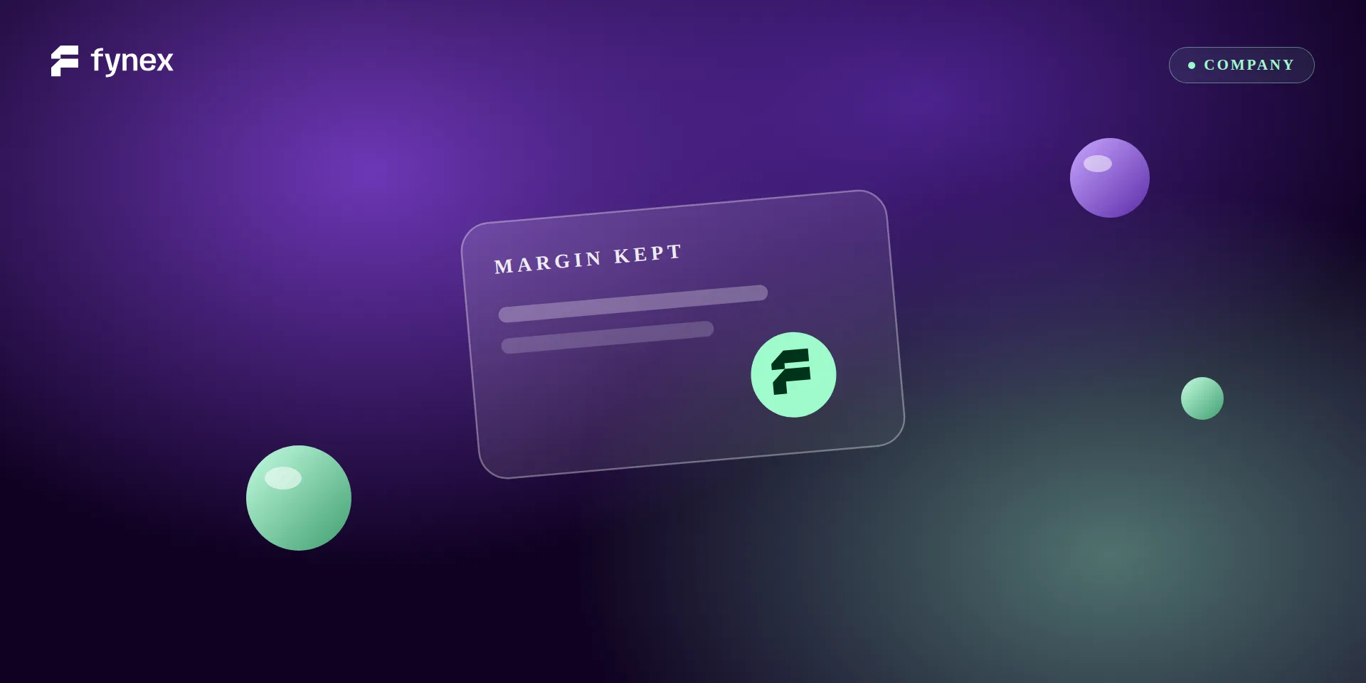 Aurora-glass account card holding the margin, with floating spheres.